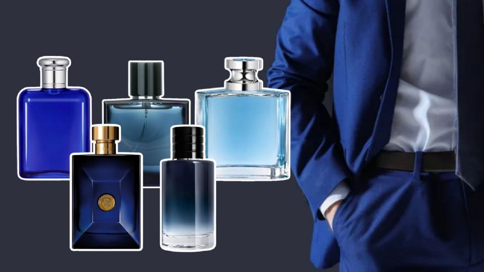 Perfumes para hombre color azul.