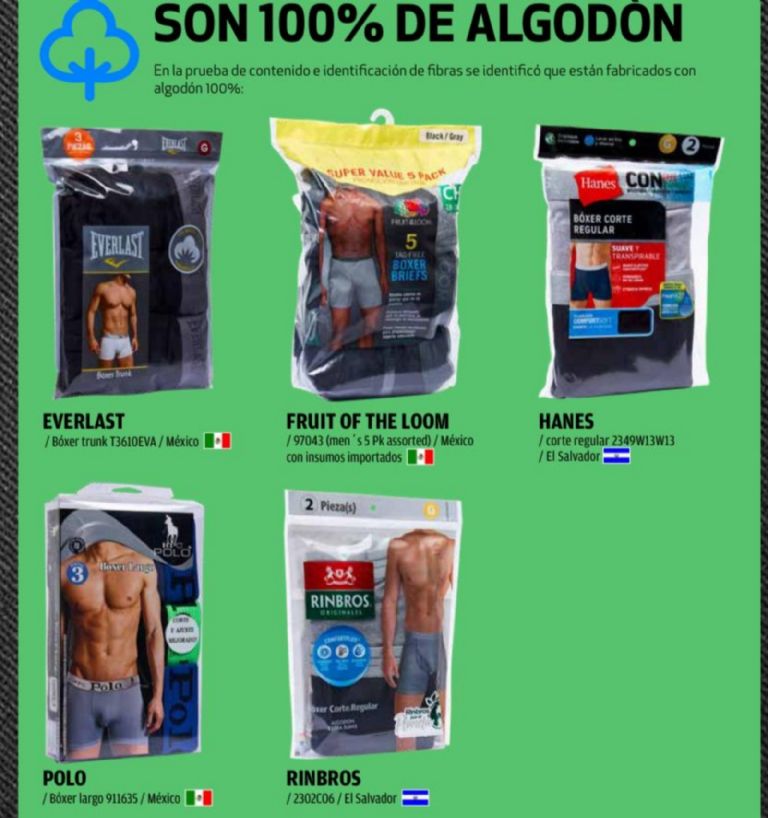 Los bóxers 100% de algodón como resultado del estudio de Profeco