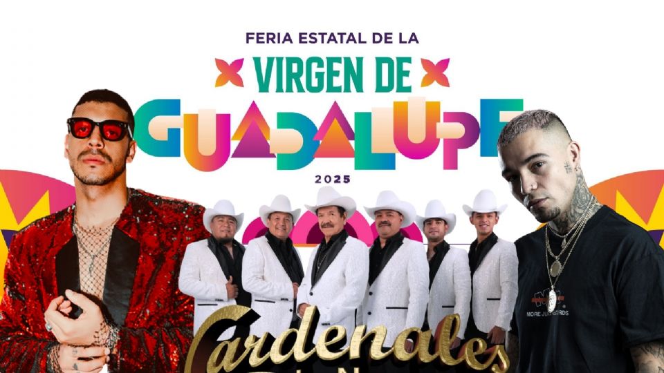 Cartel oficial de artistas que se presentarán en la Feria Estatal de Guadalupe 2025