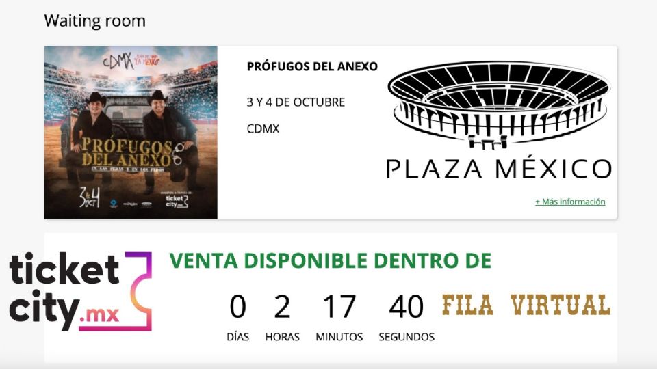 Únete a la fila virtual en TicketCity de una vez para ser de los primeros en elegir la zona de tu preferencia.