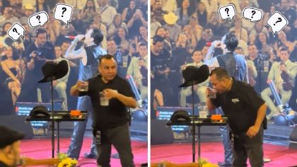 ¿Cuidan a Christian Nodal de no pasarse de copas? Staff huele y retira bebidas en concierto (VIDEO)