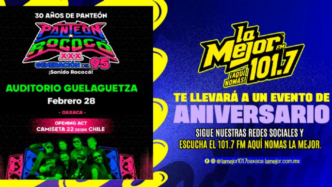 La Mejor 101.7 FM te lleva a un evento de aniversario de Panteón Rococo