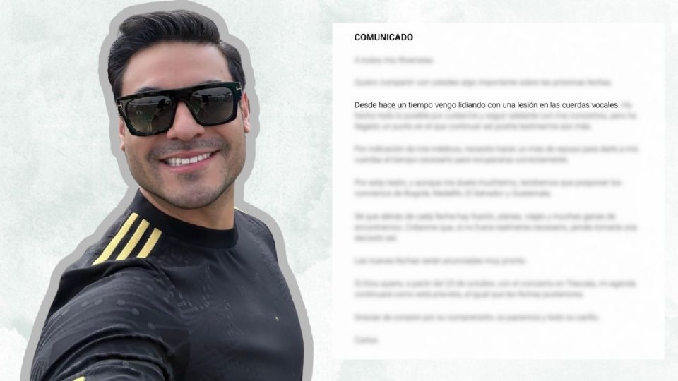 Carlos Rivera pospone conciertos por lesión en cuerdas vocales
